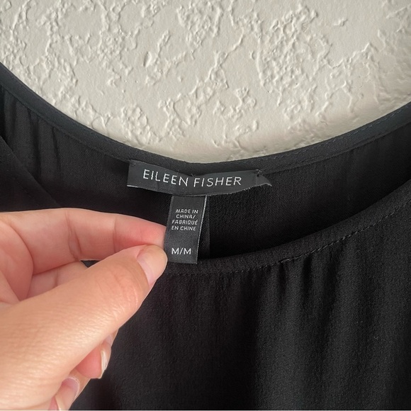 EILEEN FISHER 100% Silk Black Sleeveless High Low Tunic Style Dress Size Medium - Picture 4 of 9